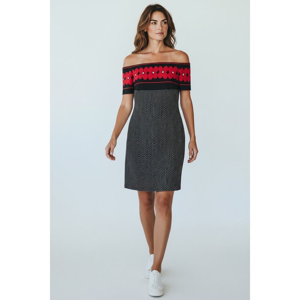 Frank Lyman off the shoulder polka dot floral dress